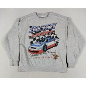 Busch Light Sweatshirt Mens Small Gray Racing Car Graphic Crewneck Beer NASCAR